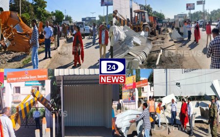 विमानतळासमोरील अनाधिकृत बांधकामे जमीनदोस्त...!