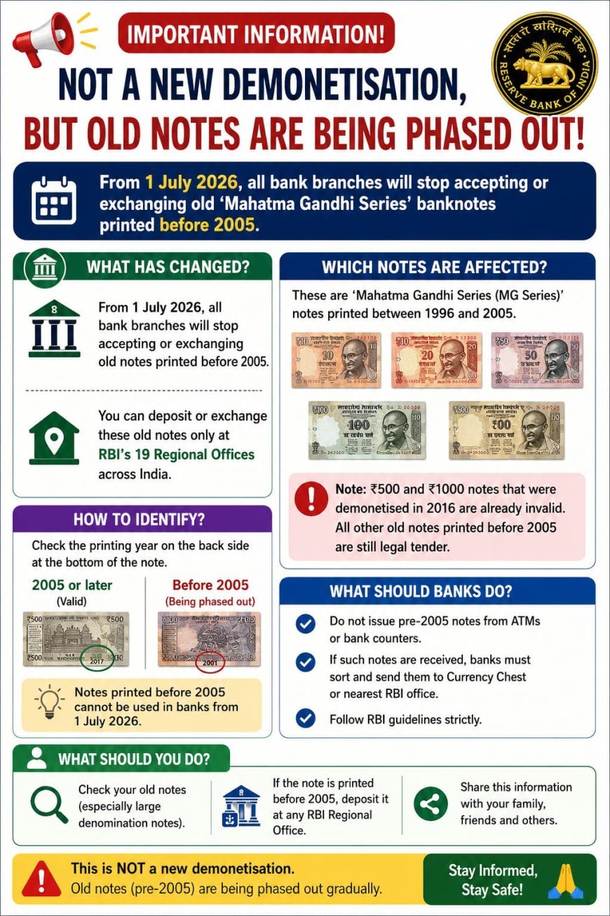 देशात पुन्हा एकदा नोटबंदी, सन 2005 पूर्वीच्या छापिल नोटा 1 जूलै पासून बंद... त्यापूर्वी बँकेत जमा करावे लागणार