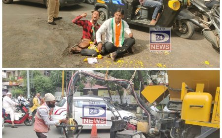 खड्डे बुजवण्यासाठी काँग्रेसचे गांधिगिरी आंदोलन करताच महापालिकेची यंत्रणा सक्रिय, अर्ध्या तासात आंदोलनस्थळी पोहोचली गाडी